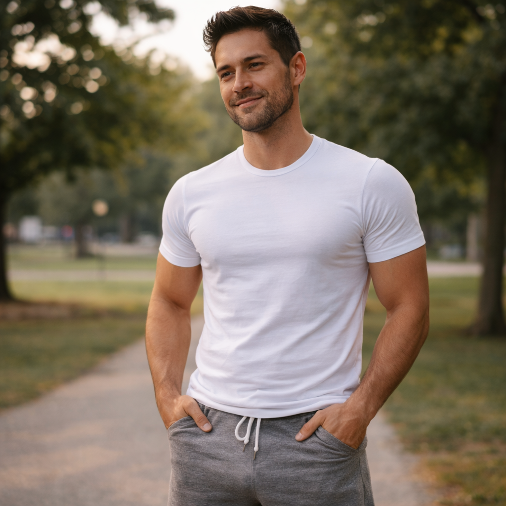 Confident man who has achieved consistent gains with the training system