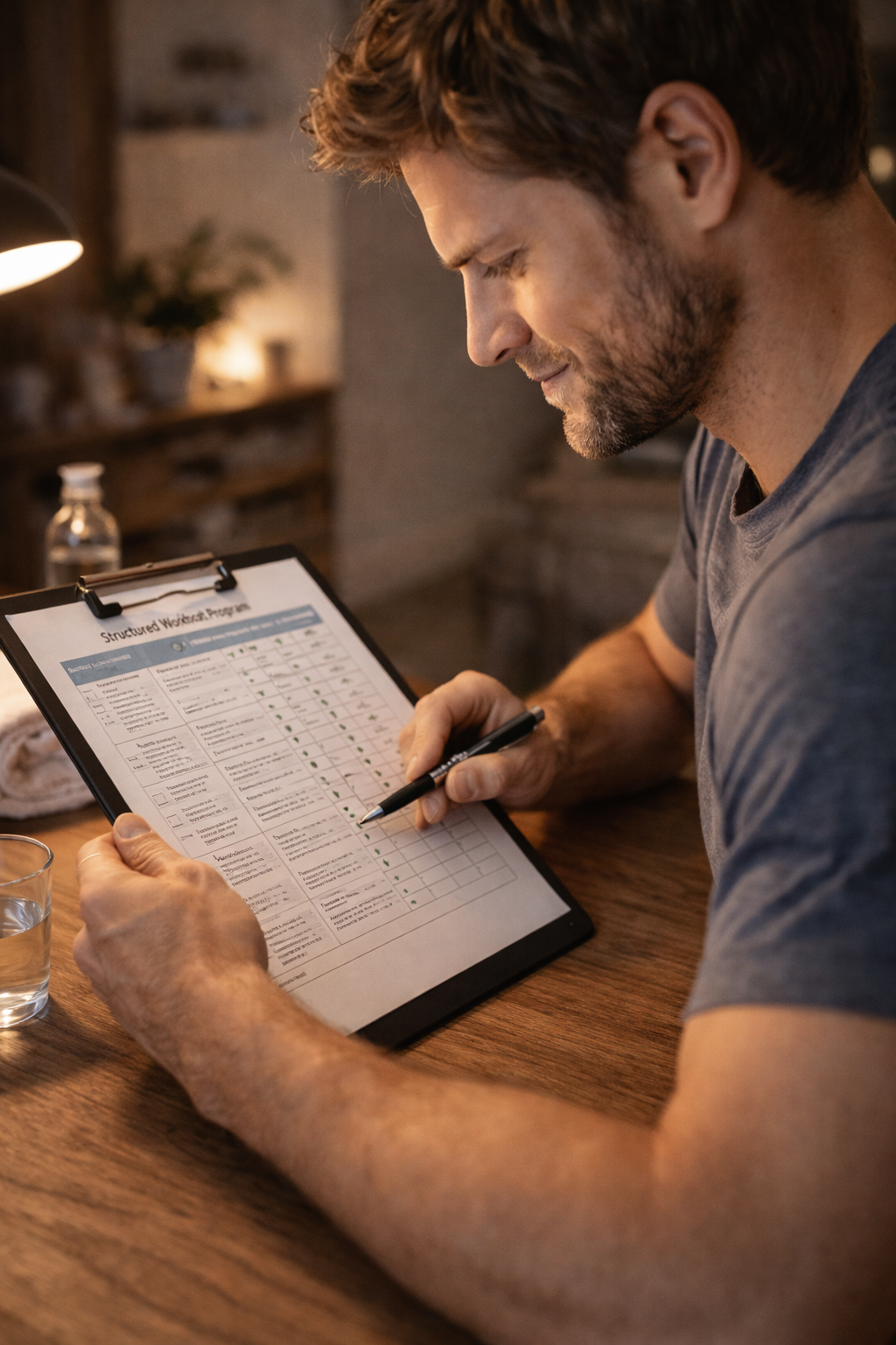 Man following a structured training system with consistent progress