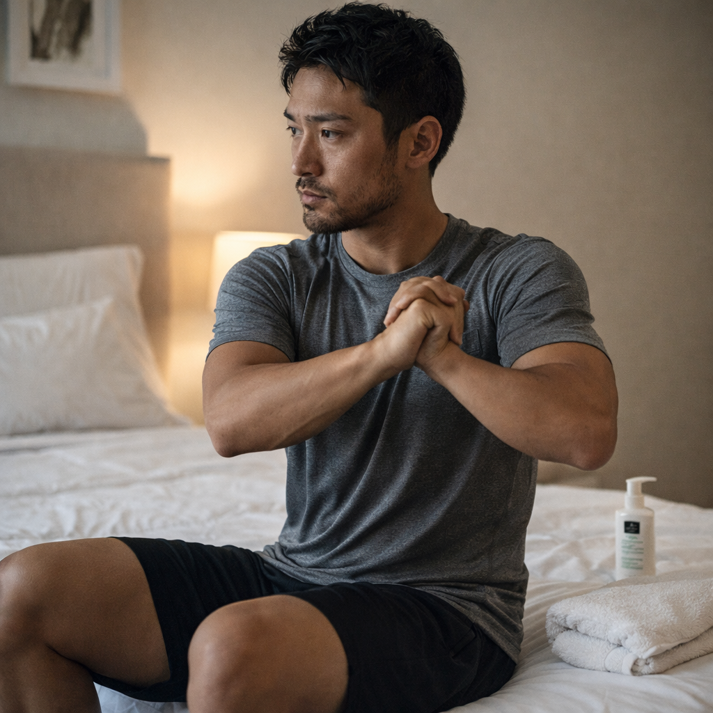 Man performing a focused warm-up as part of his training routine